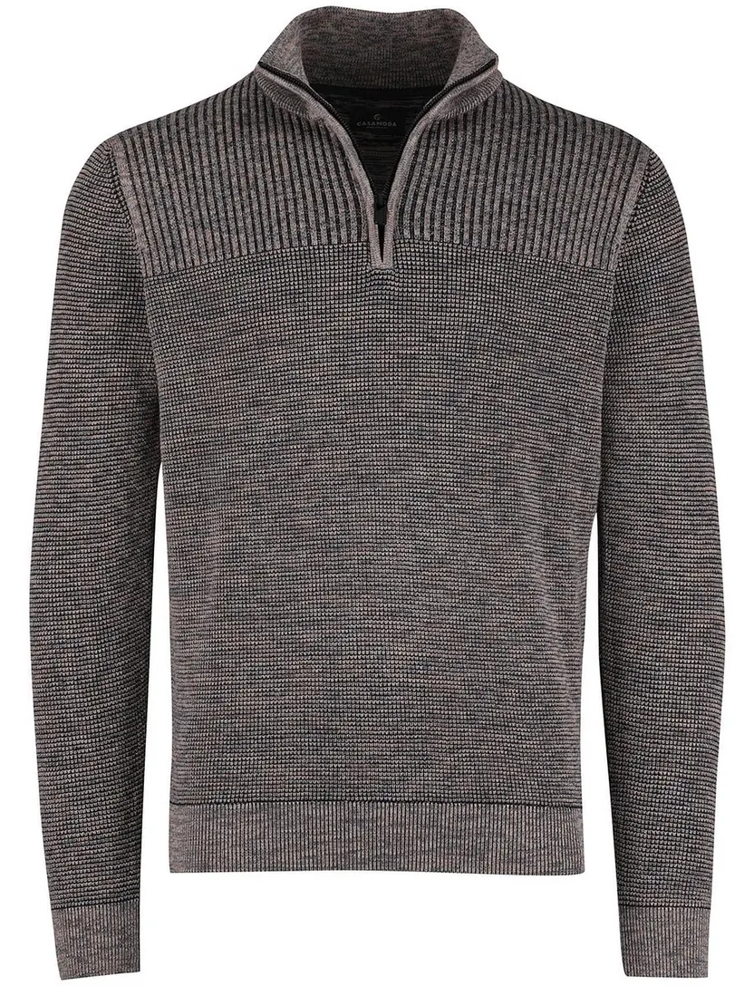 Half zip trui Casa Moda grijs structuur