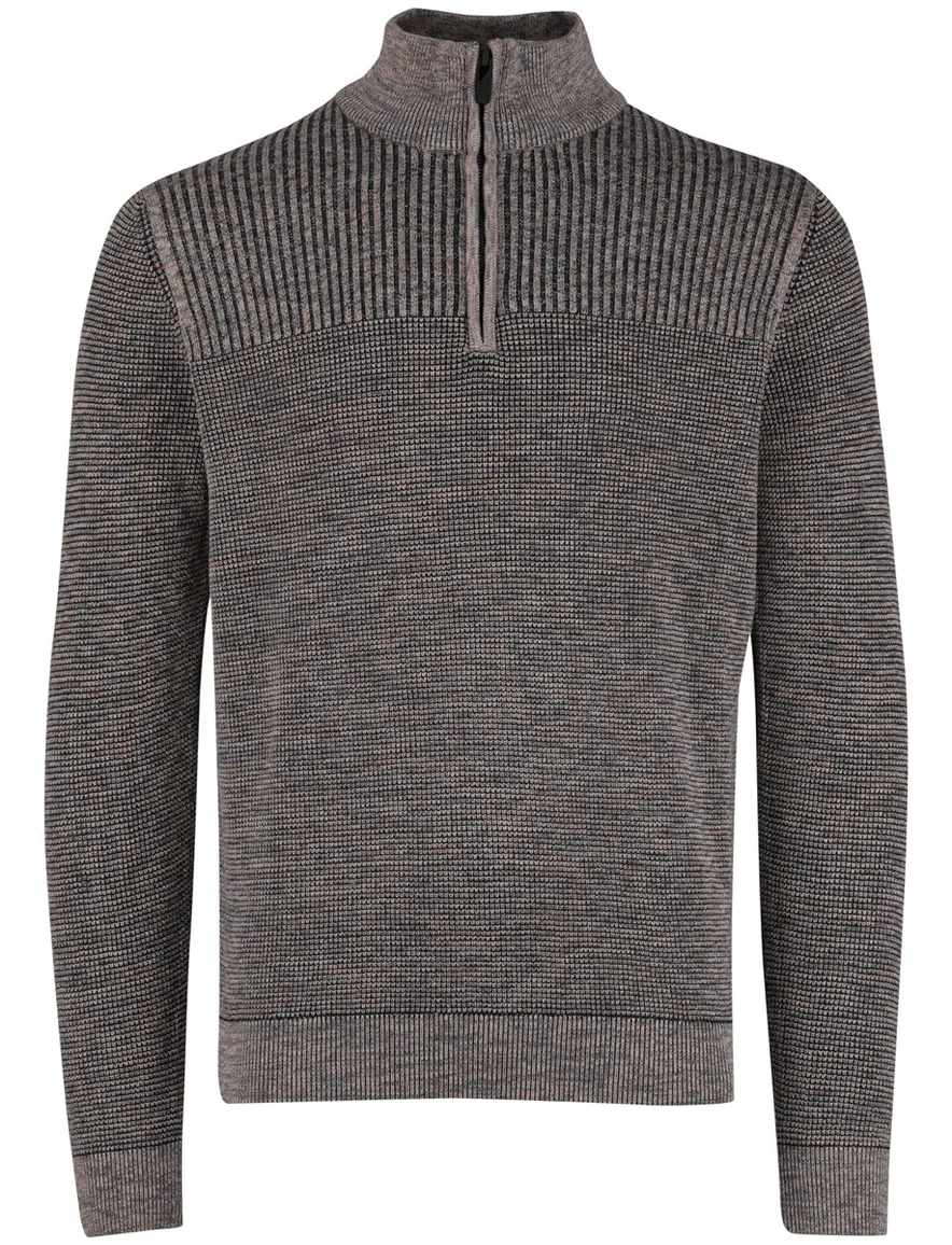 Bruine Casa Moda Half Zip trui gemeleerd