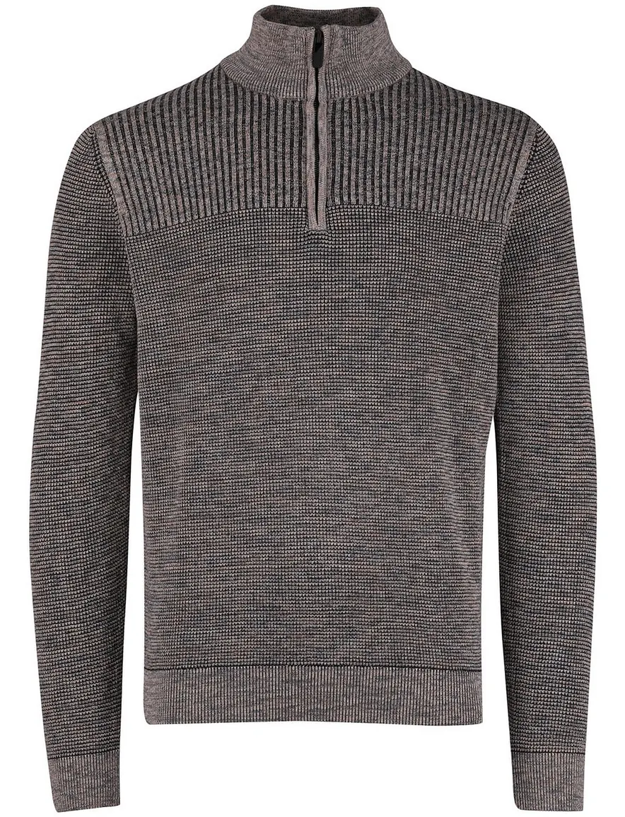 Grijze Casa Moda Half Zip trui gemeleerd