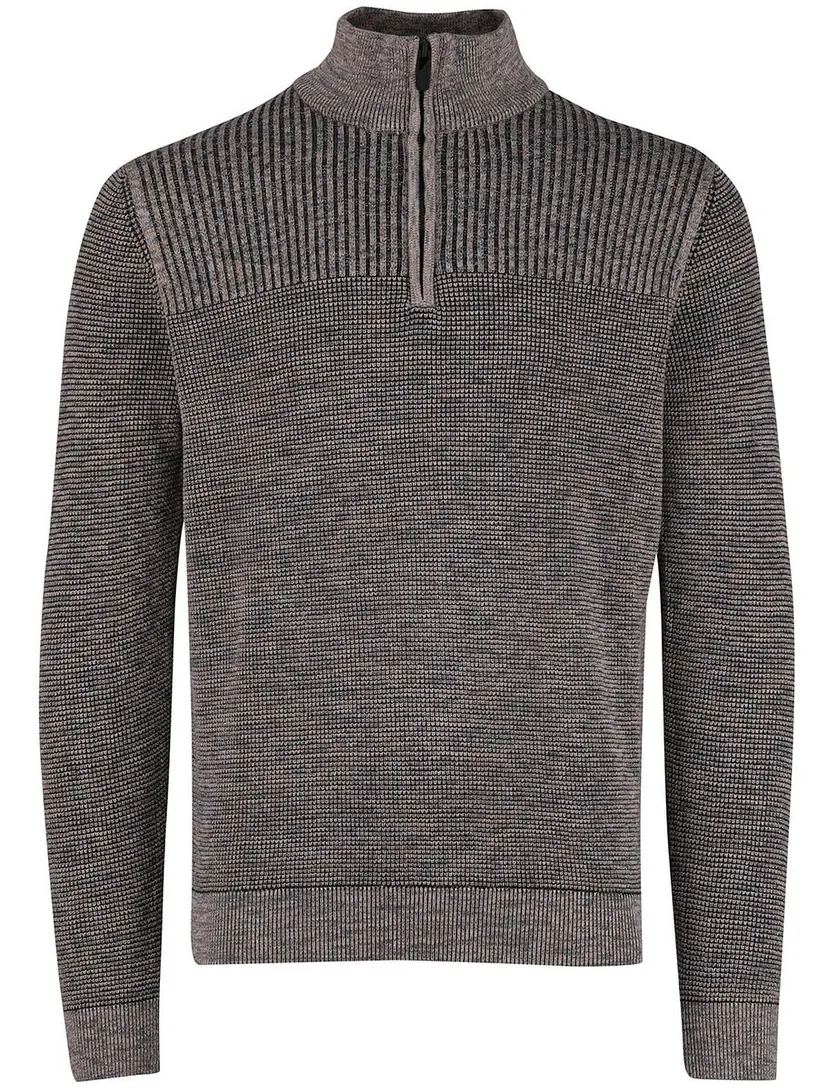 Half zip trui Casa Moda grijs structuur