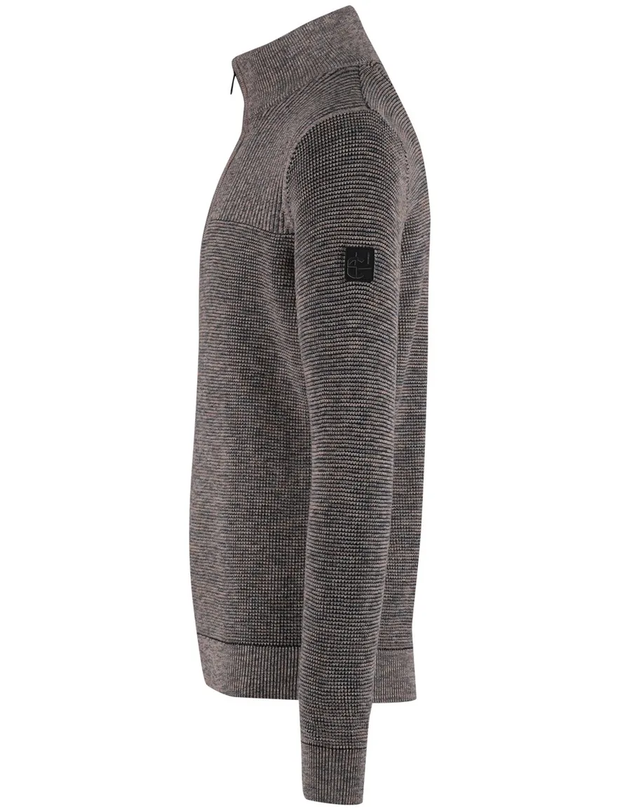 Bruine Casa Moda Half Zip trui gemeleerd