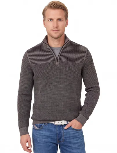 Casa Moda Half zip trui Casa Moda grijs structuur