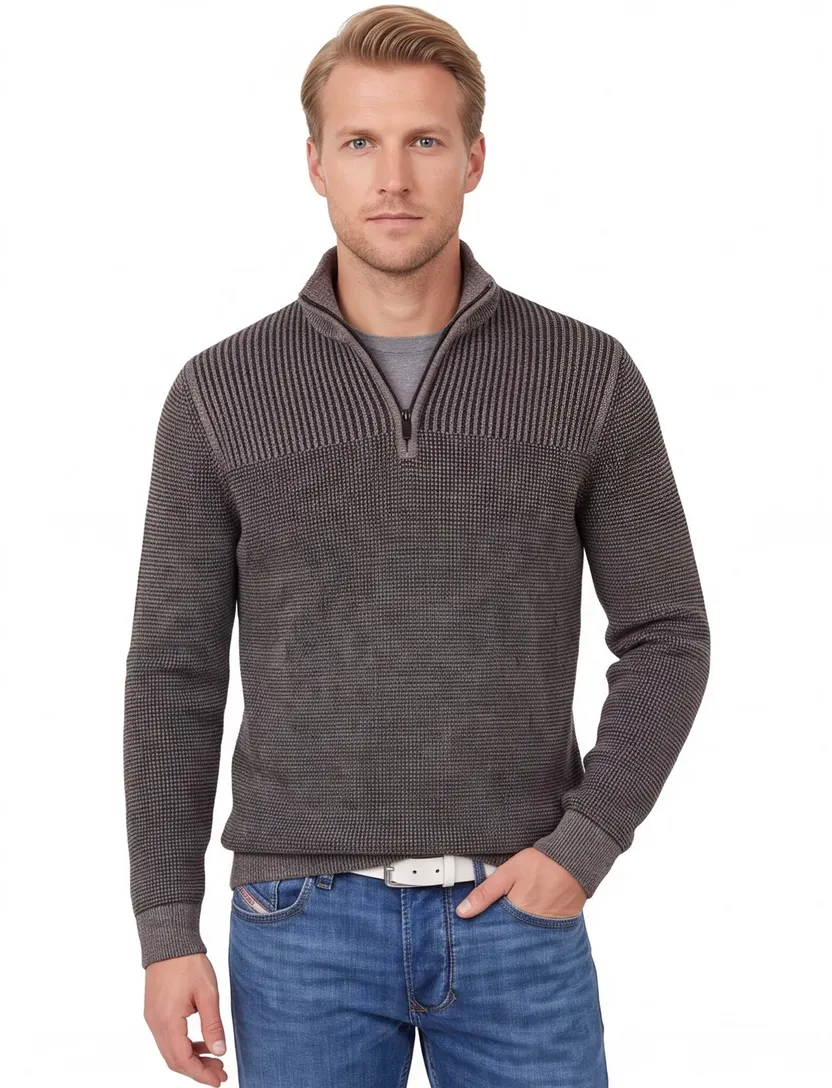 Half zip trui Casa Moda grijs structuur
