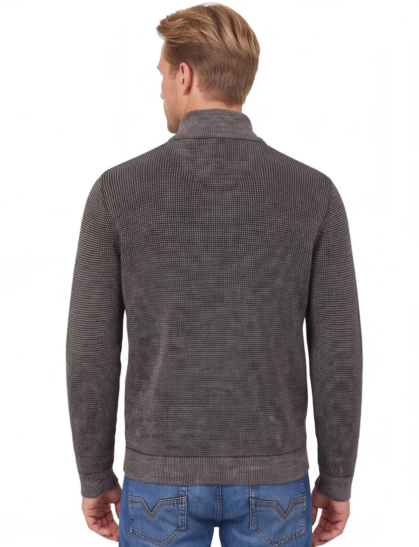 Half zip trui Casa Moda grijs structuur