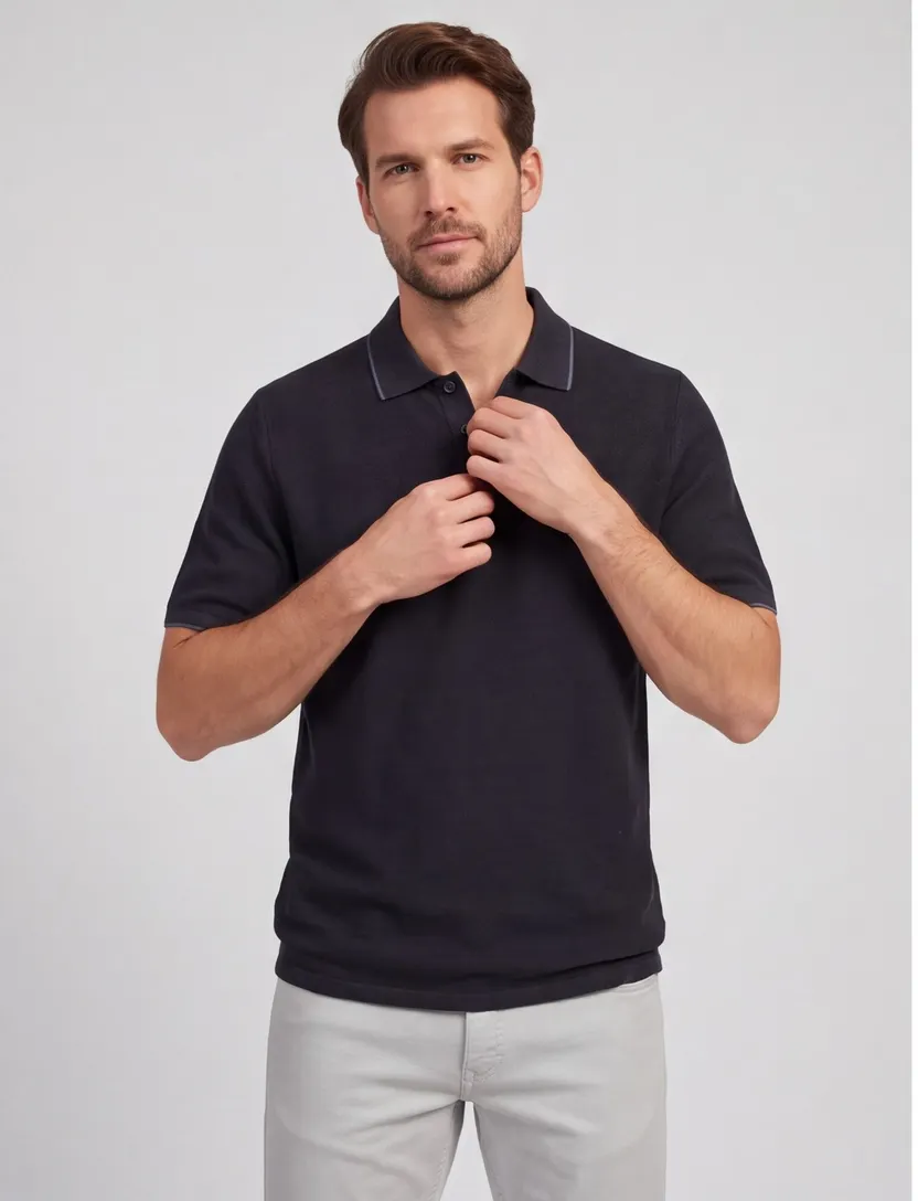 Poloshirt Casa Moda grijs structuur 3 knoops
