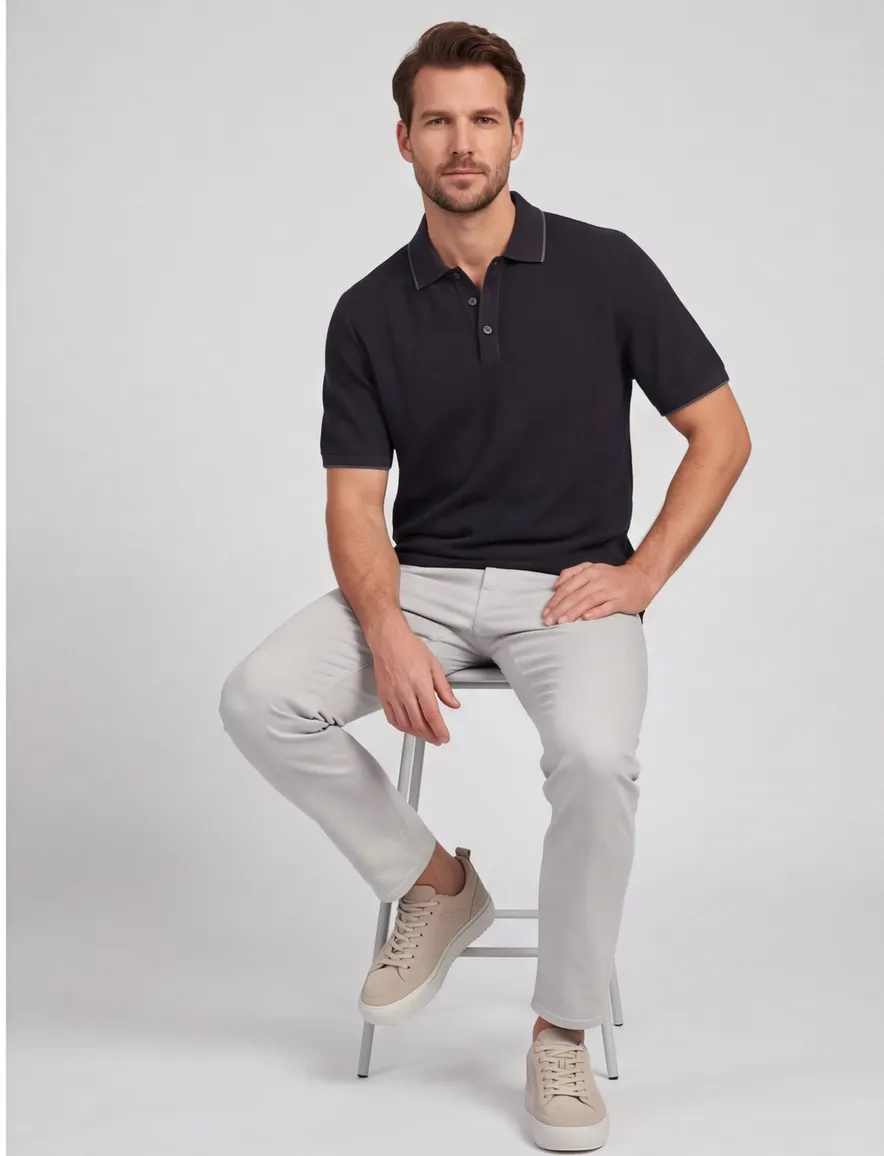 Grijs poloshirt Casa Moda structuur 3 knoops