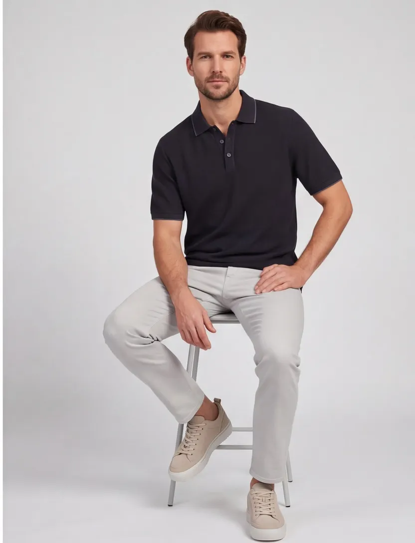 Poloshirt Casa Moda grijs structuur 3 knoops