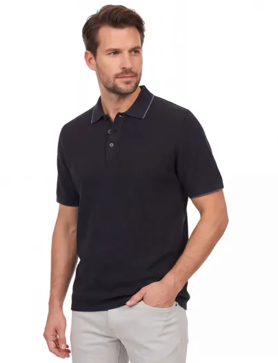 Casa Moda Poloshirt Casa Moda grijs structuur 3 knoops