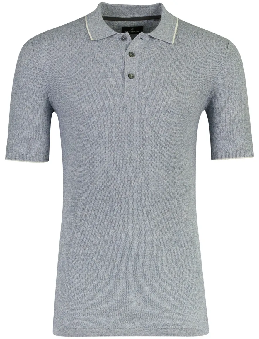 Casa Moda gebreide polo blauw 3 knoops sluiting