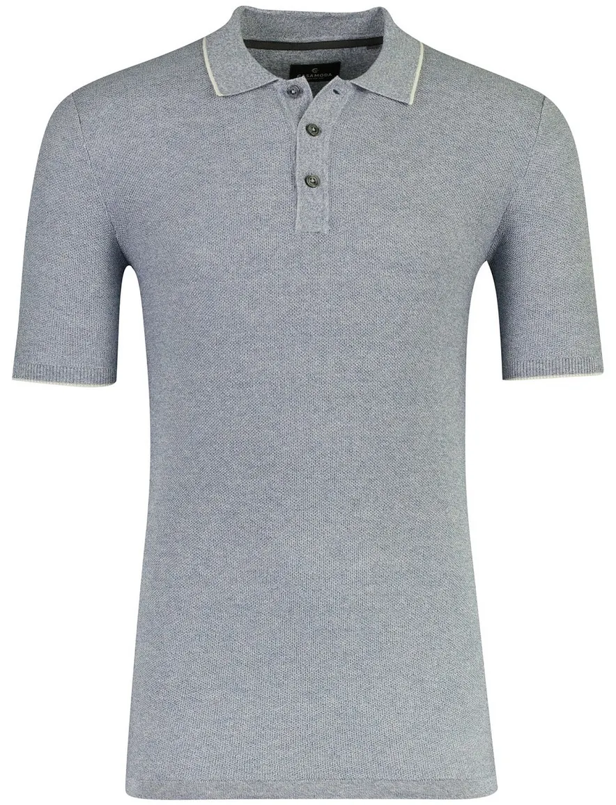 Casa Moda gebreide polo blauw 3 knoops sluiting