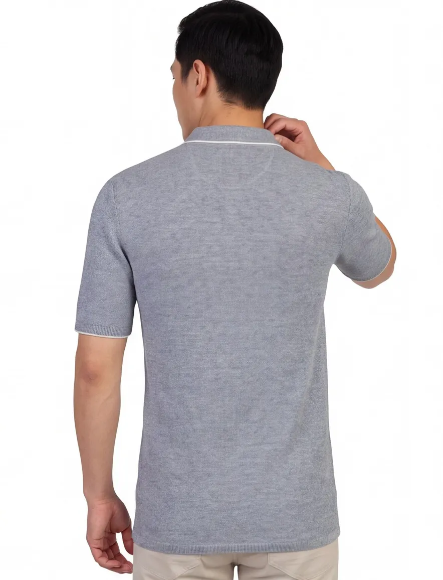 Casa Moda gebreide polo blauw 3 knoops sluiting