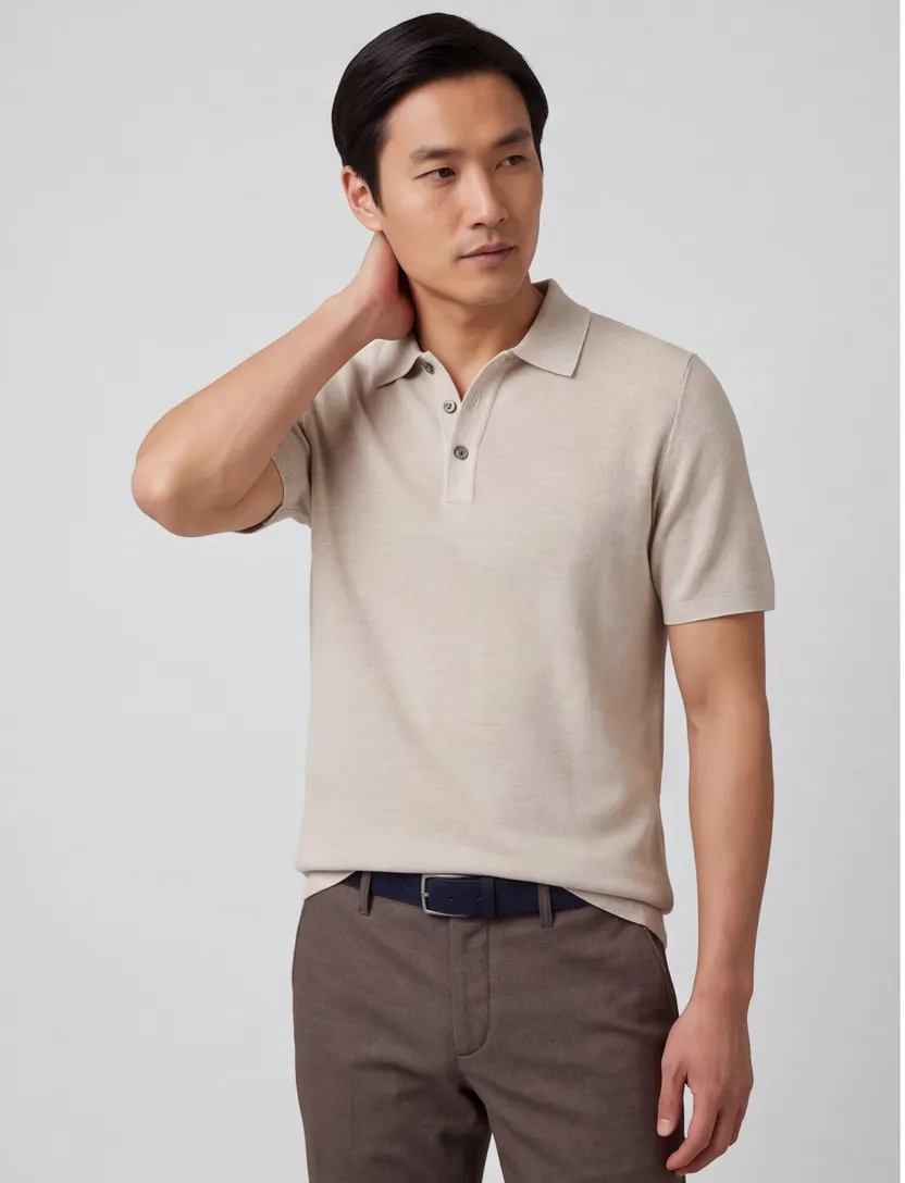 Poloshirt Casa Moda beige structuur 3 knoops