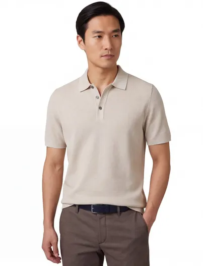 Casa Moda Poloshirt Casa Moda beige structuur 3 knoops