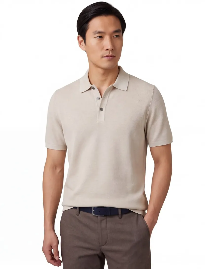 Poloshirt Casa Moda beige structuur 3 knoops