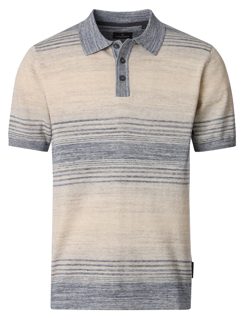 beige gestreepte polo met korte mouw Casa Moda 3-knoops