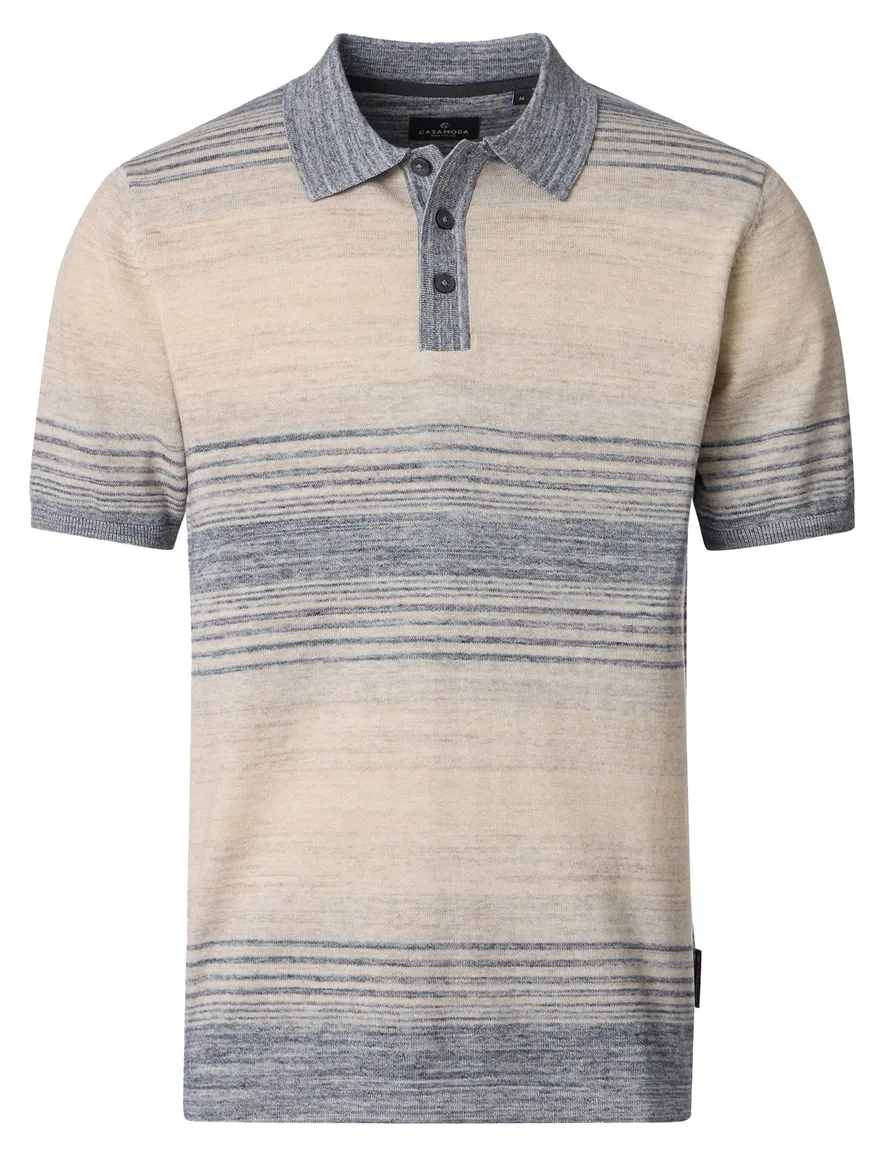 polo beige Casa Moda 100% katoen gestreept korte mouw