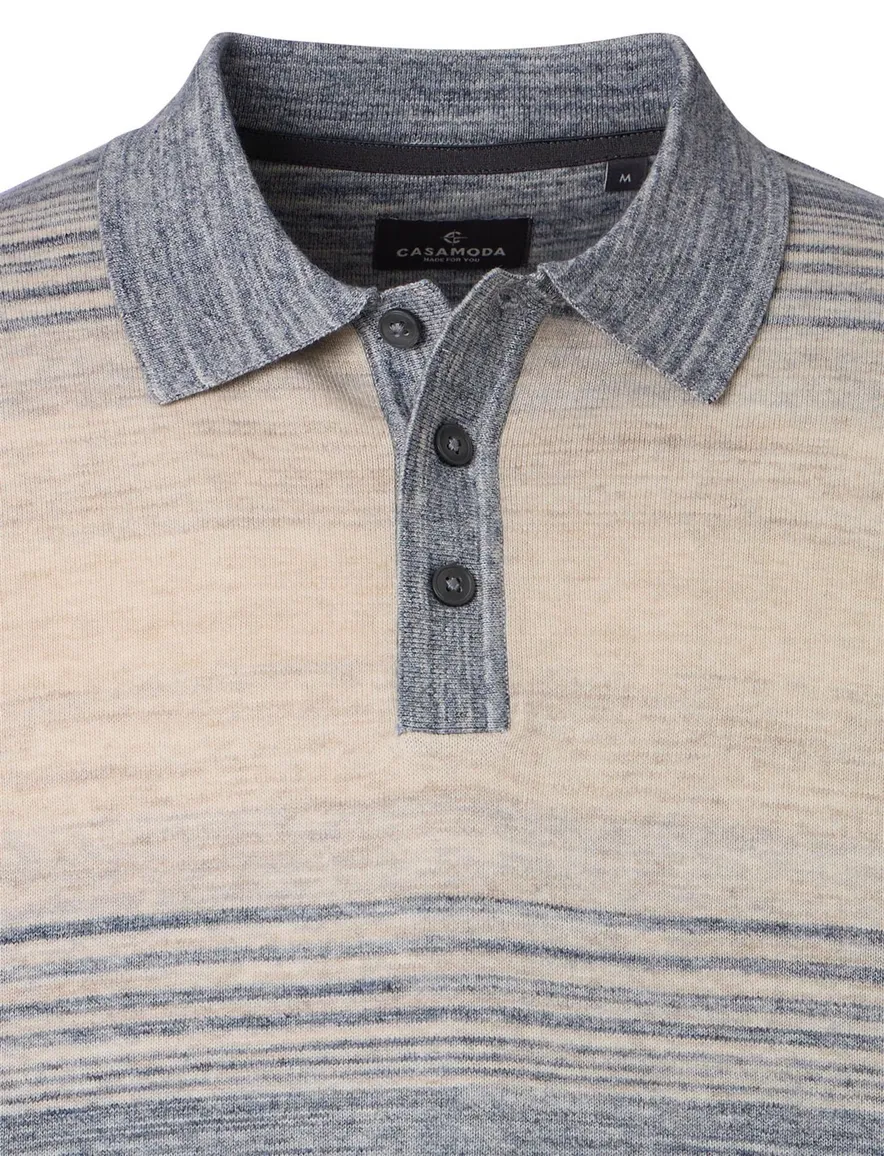 polo beige Casa Moda 100% katoen gestreept korte mouw