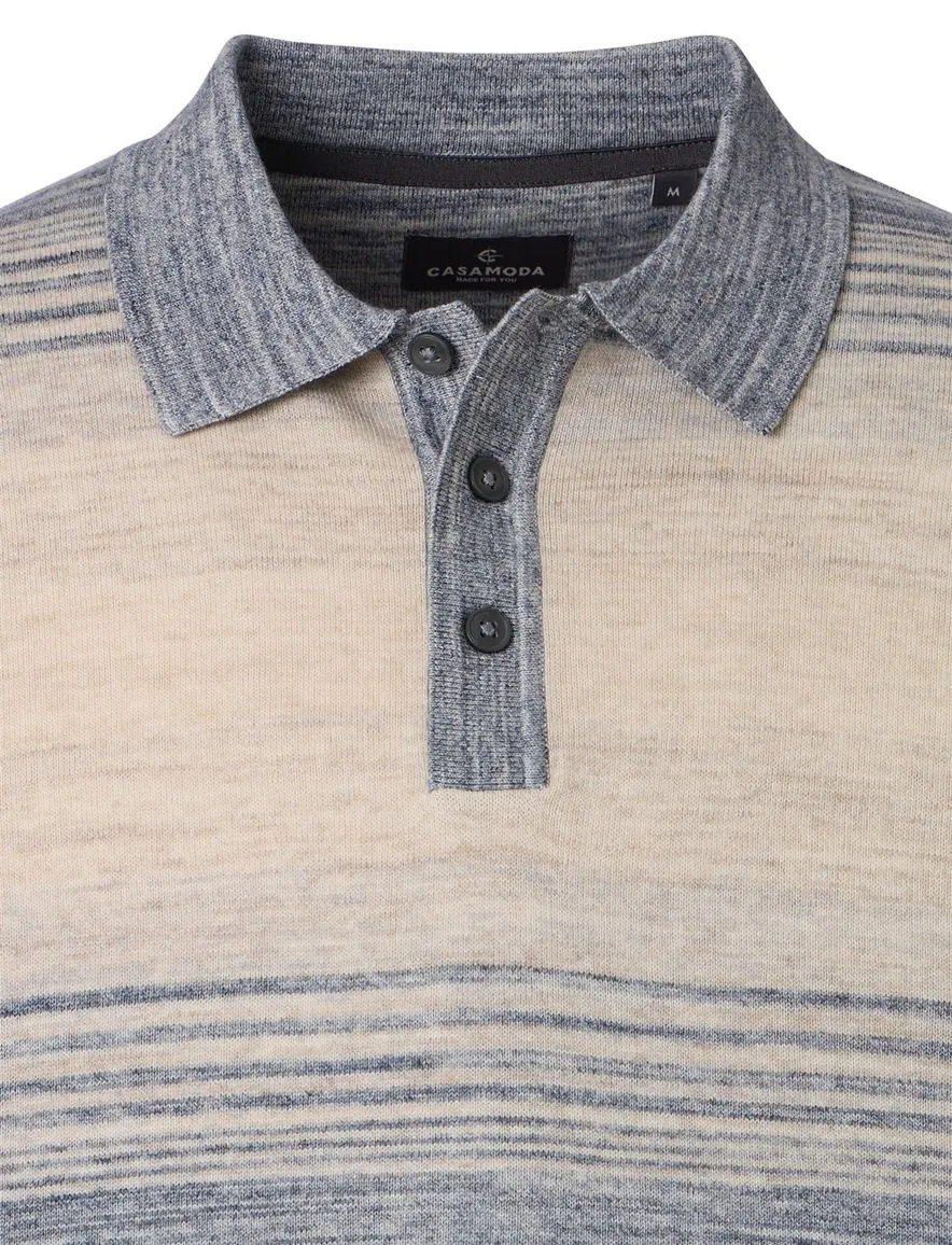 polo beige Casa Moda 100% katoen gestreept korte mouw