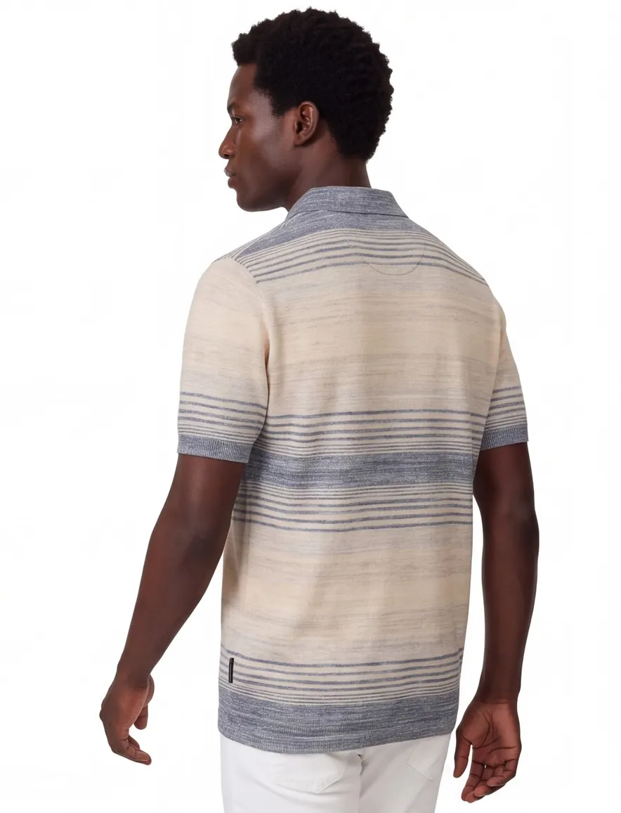 polo beige Casa Moda 100% katoen gestreept korte mouw