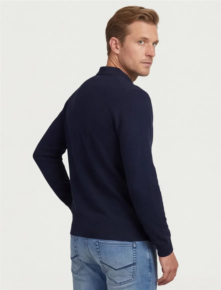 Donkerblauwe poloshirt 3 knoops Casa Moda normale fit