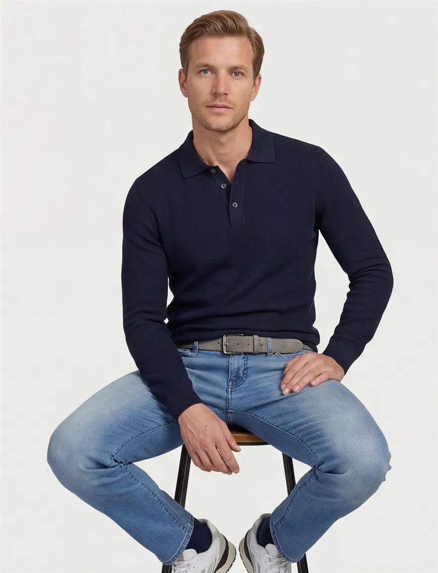 Donkerblauwe poloshirt 3 knoops Casa Moda normale fit