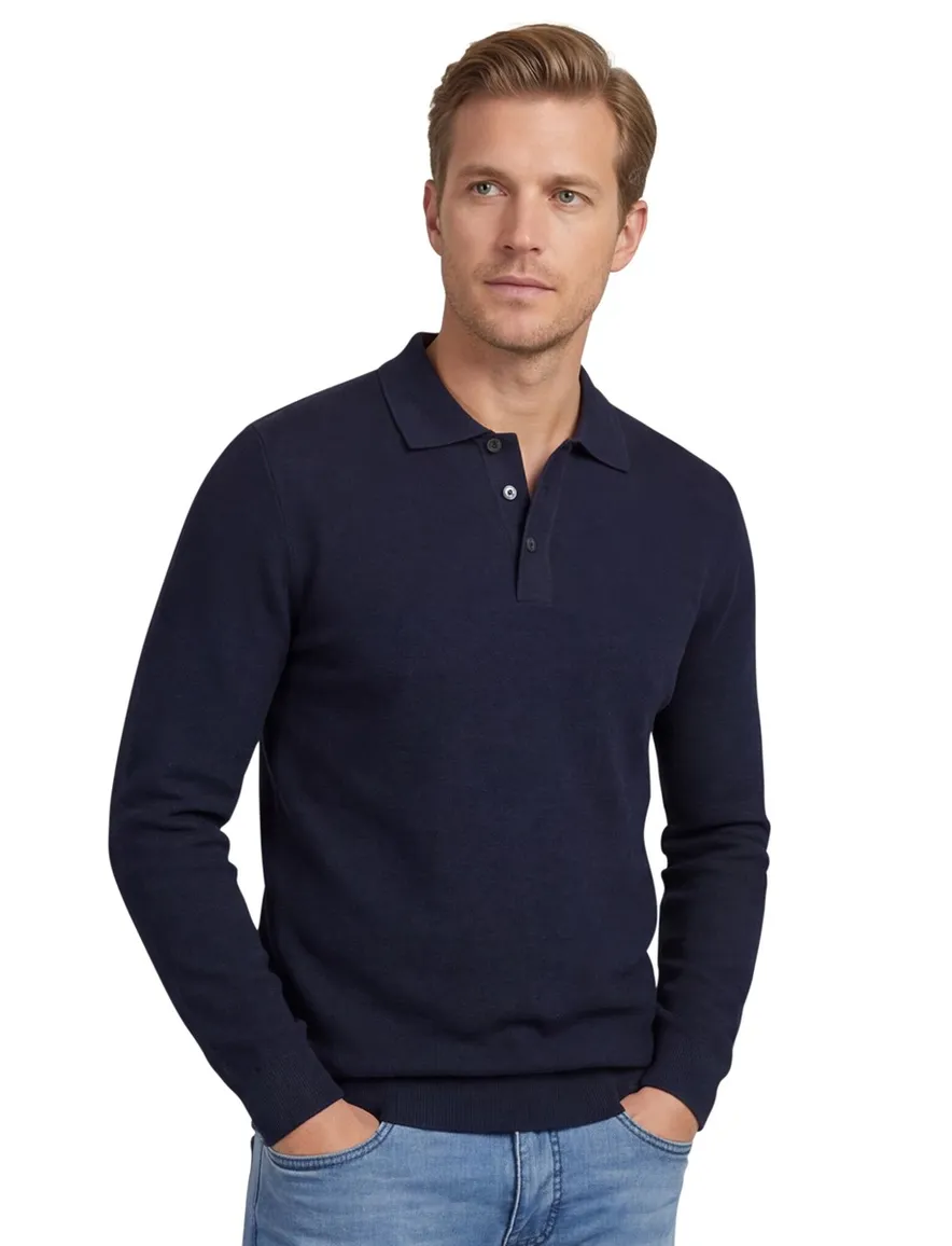 Donkerblauwe poloshirt 3 knoops Casa Moda normale fit