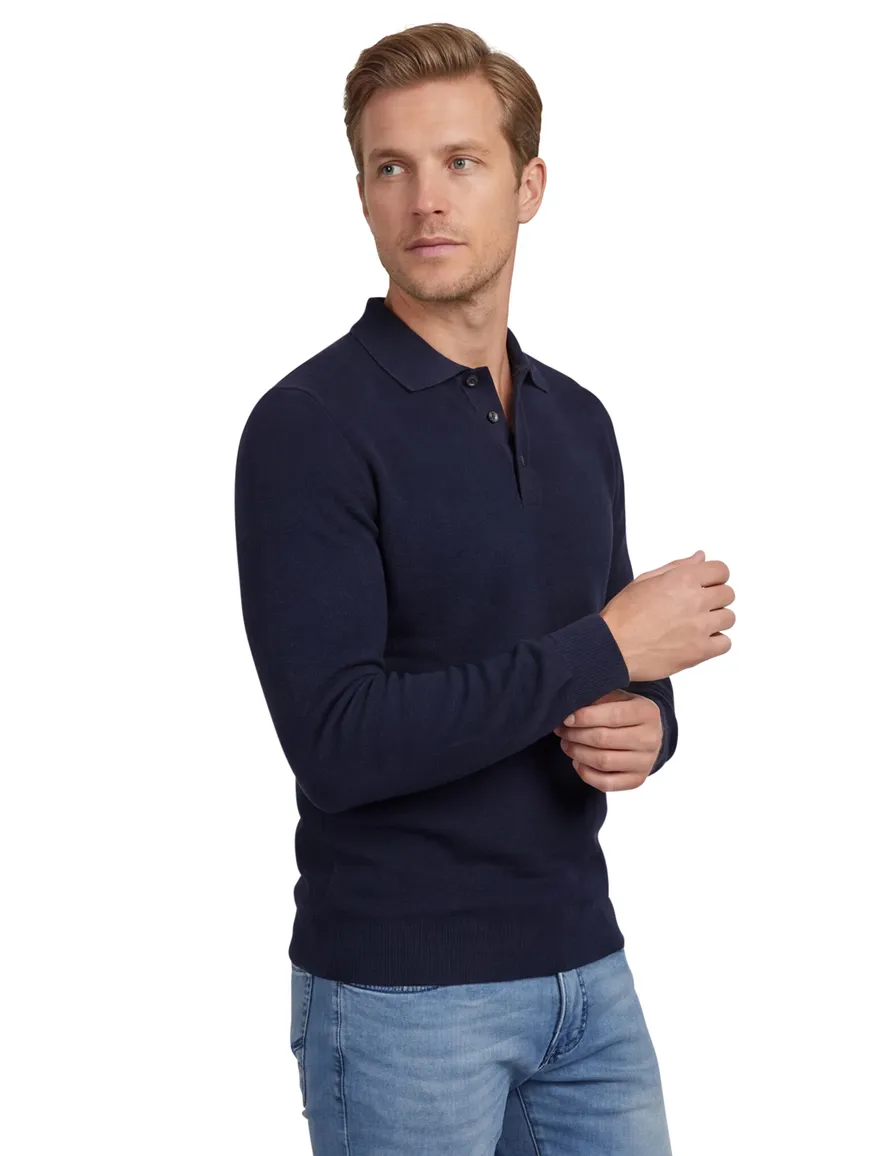Donkerblauwe poloshirt 3 knoops Casa Moda normale fit