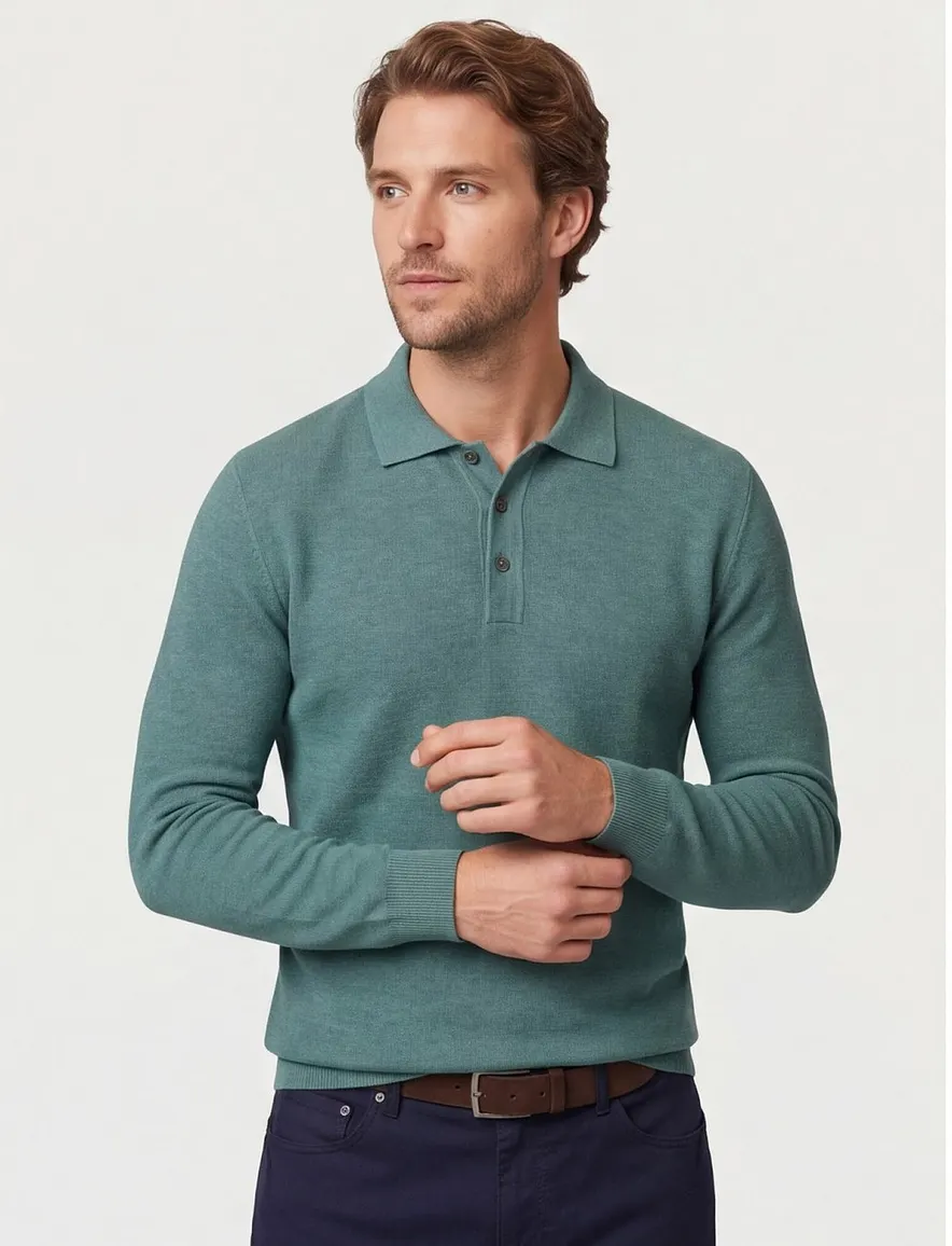 Casa Moda poloshirt 3 knoops lange mouwen groen