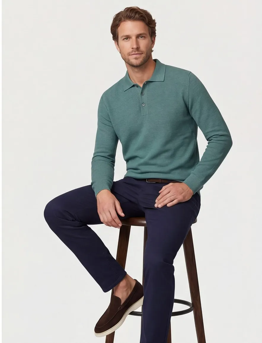 Casa Moda poloshirt 3 knoops lange mouwen groen
