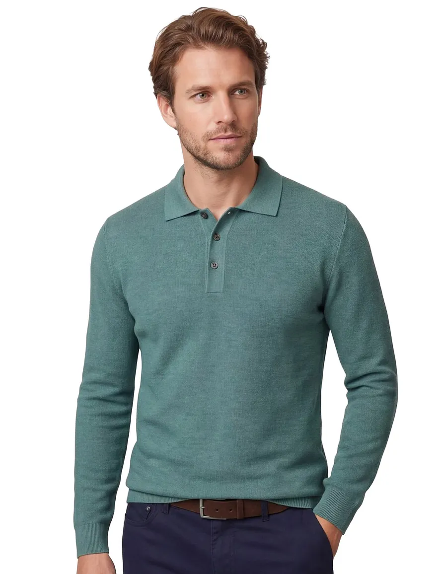 Casa Moda poloshirt 3 knoops lange mouwen groen