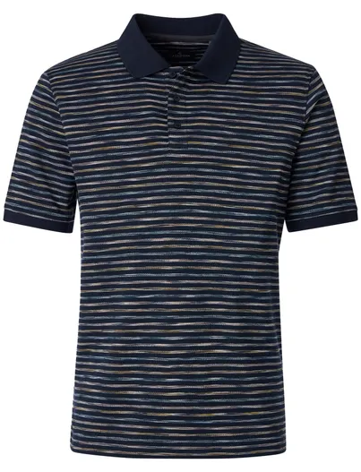 Casa Moda polo donkerblauw Casa Moda gestreept 3-knoops korte mouw
