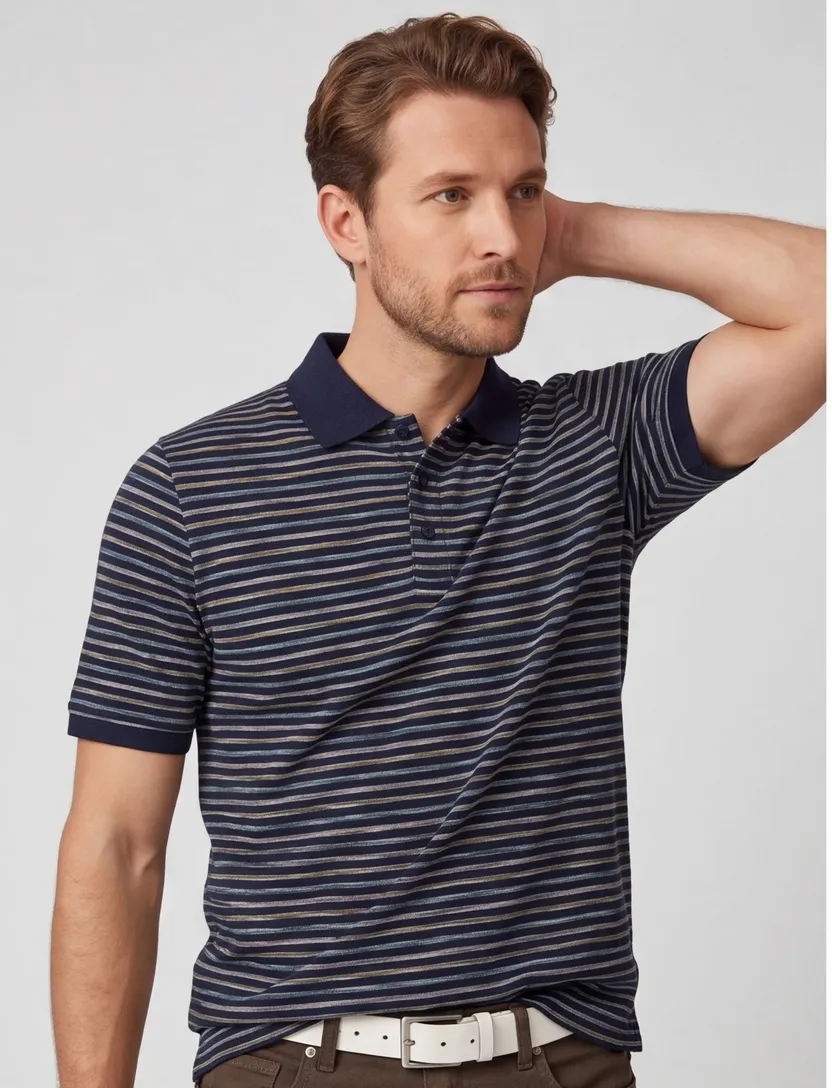 donkerblauwe gestreepte polo korte mouw Casa Moda normale fit
