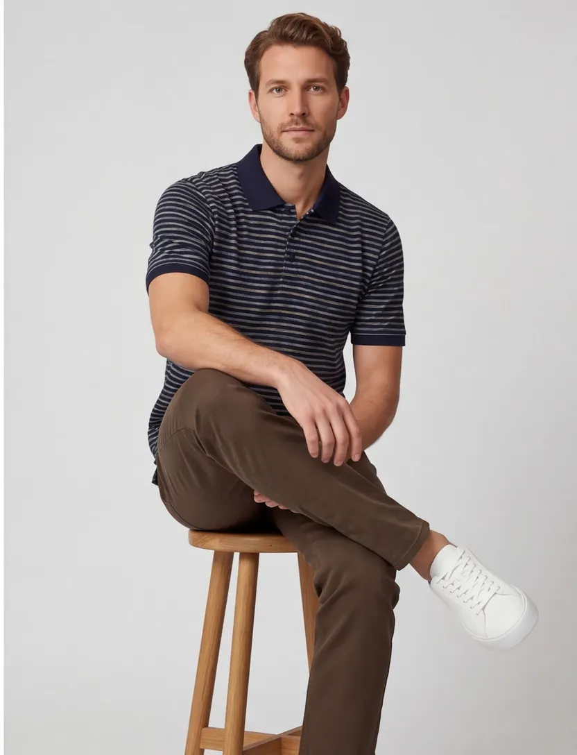 donkerblauwe gestreepte polo korte mouw Casa Moda normale fit