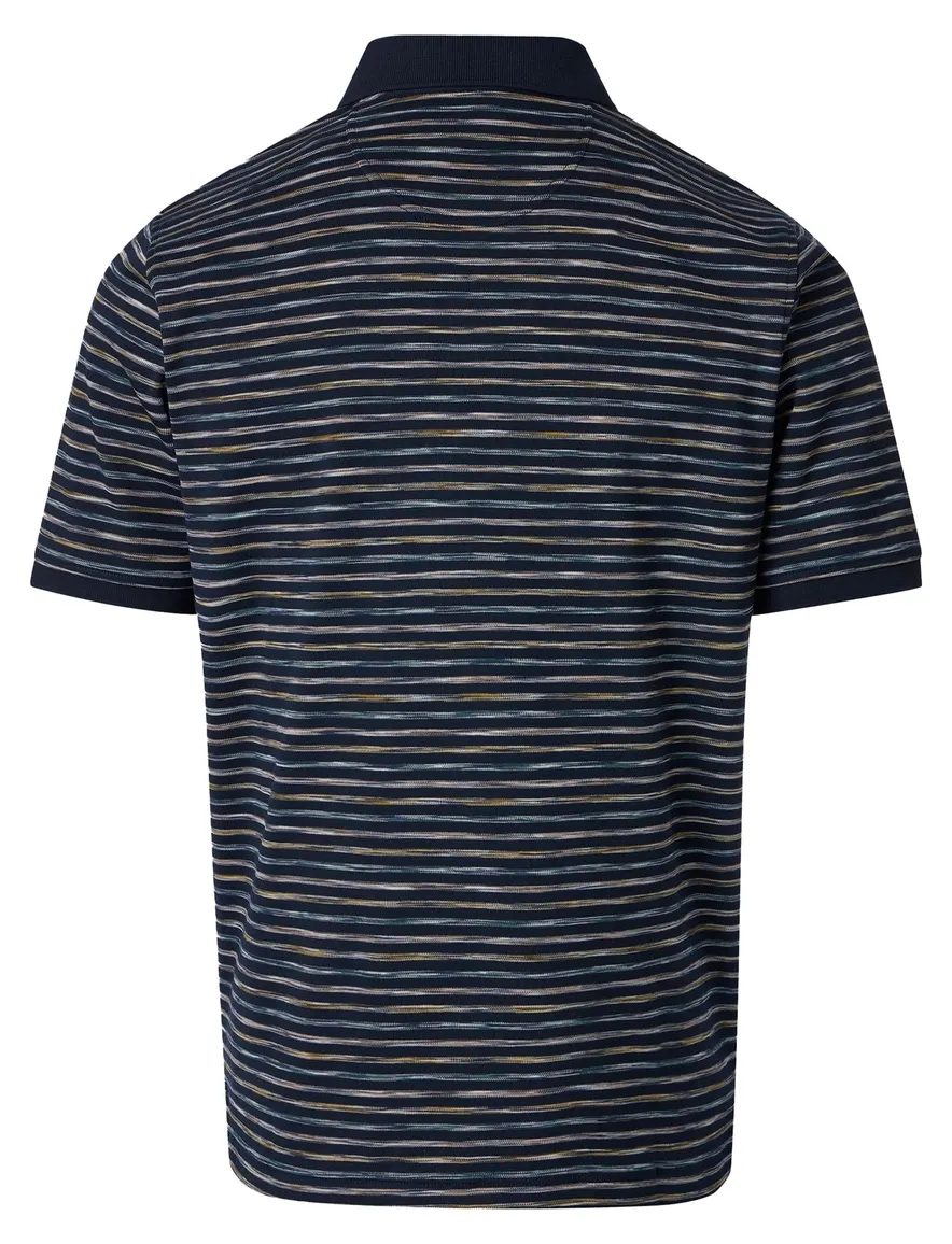 polo donkerblauw Casa Moda gestreept 3-knoops korte mouw