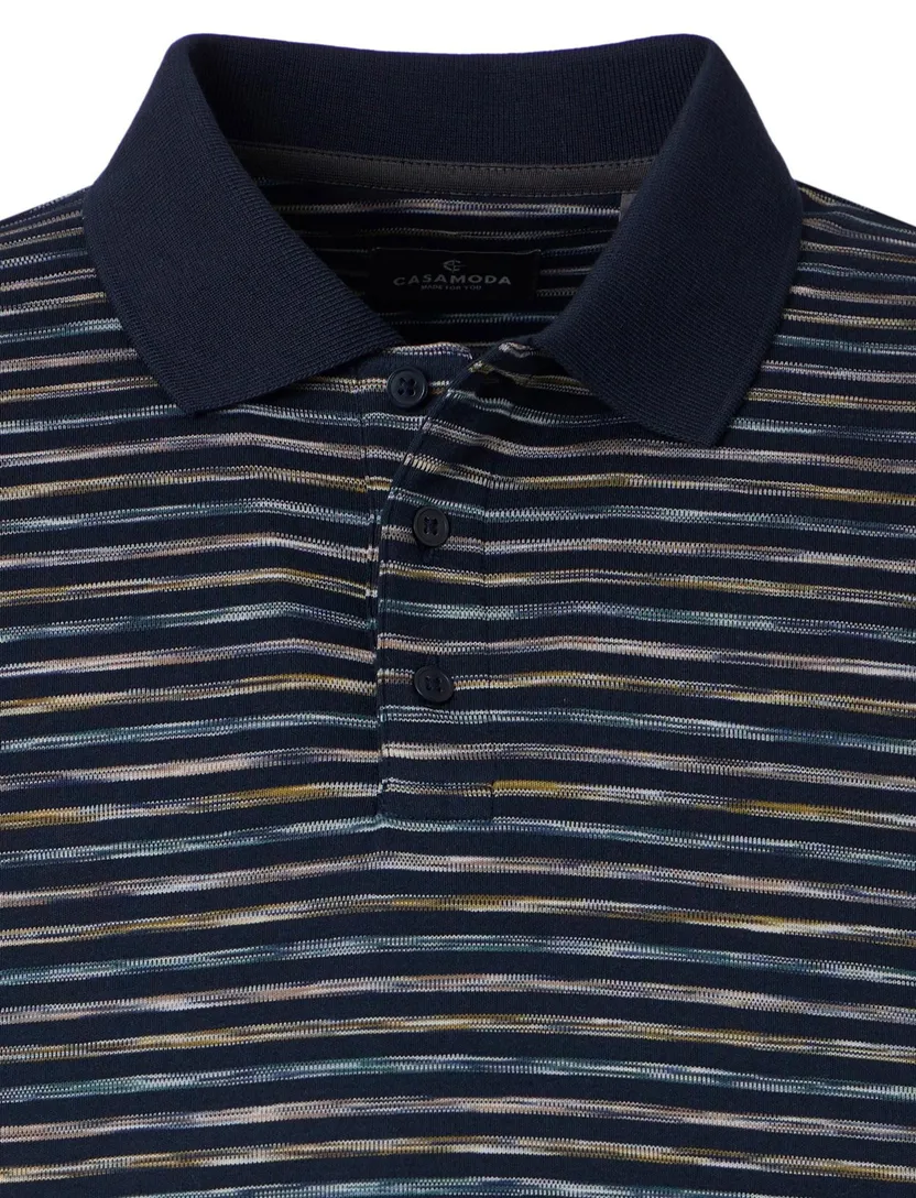 donkerblauwe gestreepte polo korte mouw Casa Moda normale fit
