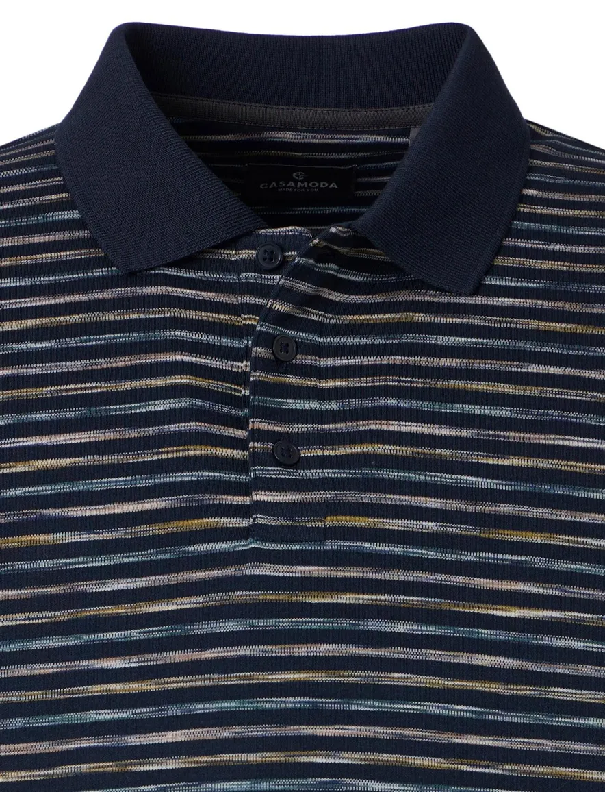 polo donkerblauw Casa Moda gestreept 3-knoops korte mouw