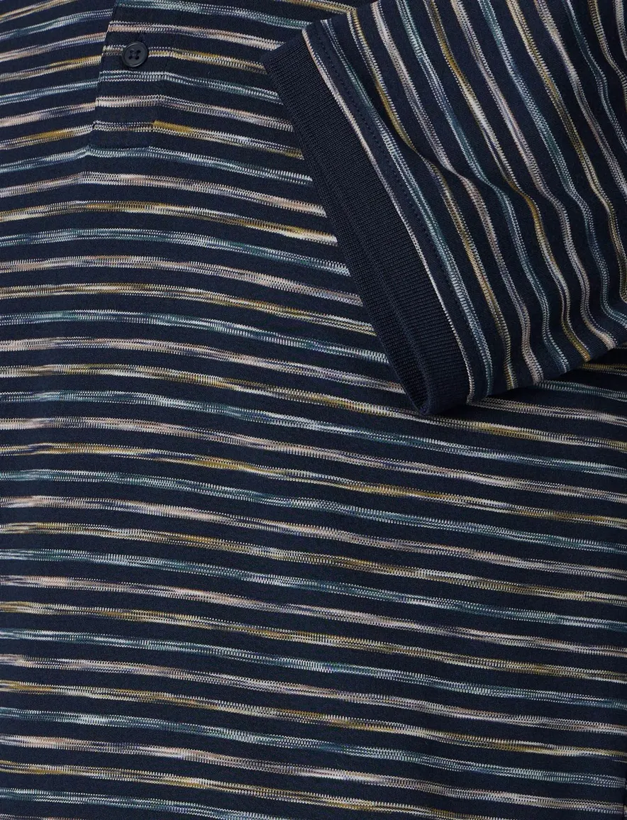 polo donkerblauw Casa Moda gestreept 3-knoops korte mouw