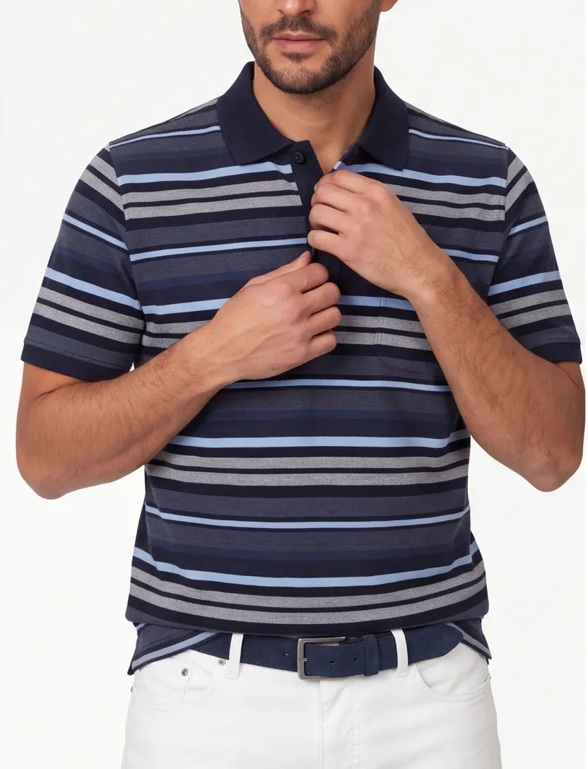Poloshirt Casa Moda blauwe strepen 2 knoops