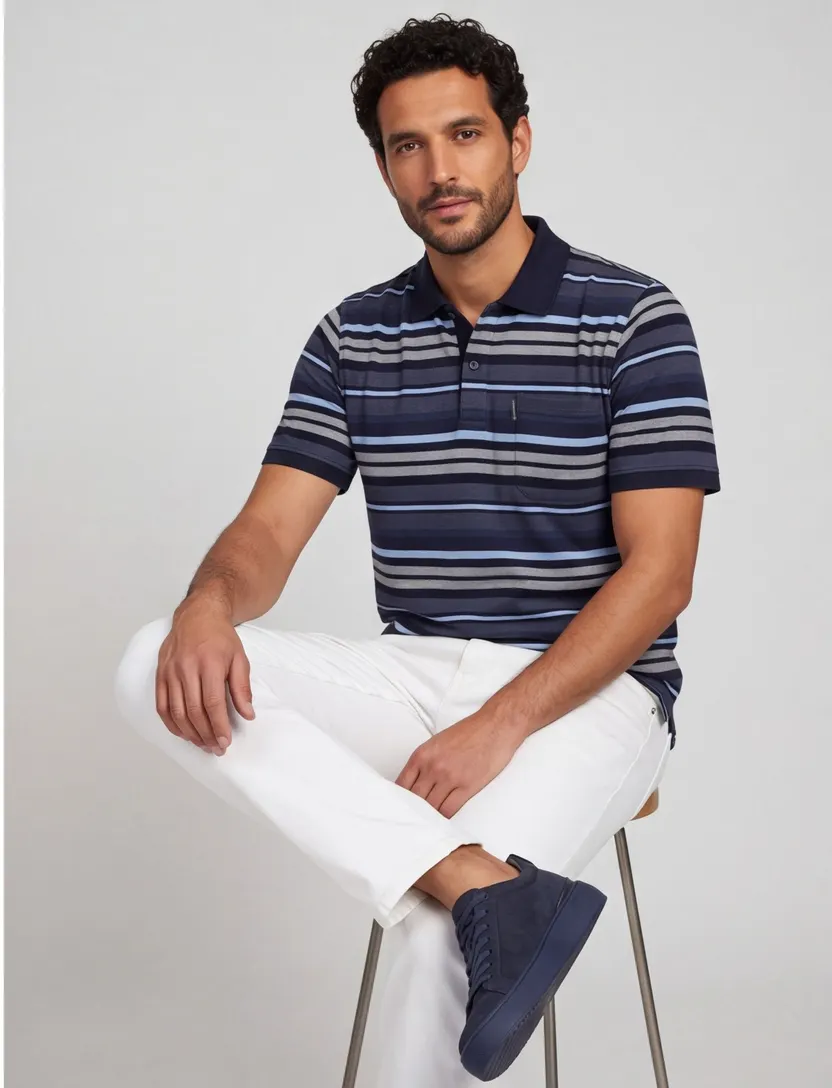 Poloshirt Casa Moda blauwe strepen 2 knoops