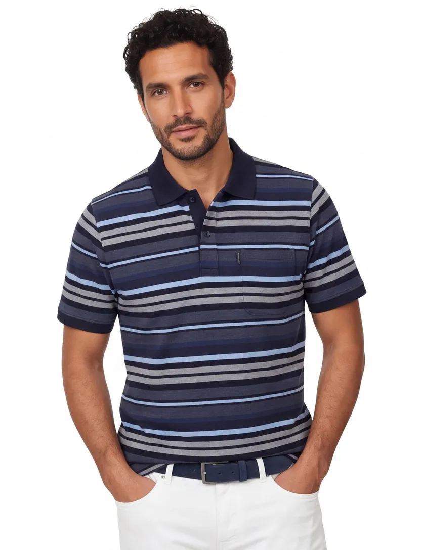 Poloshirt Casa Moda blauwe strepen 2 knoops