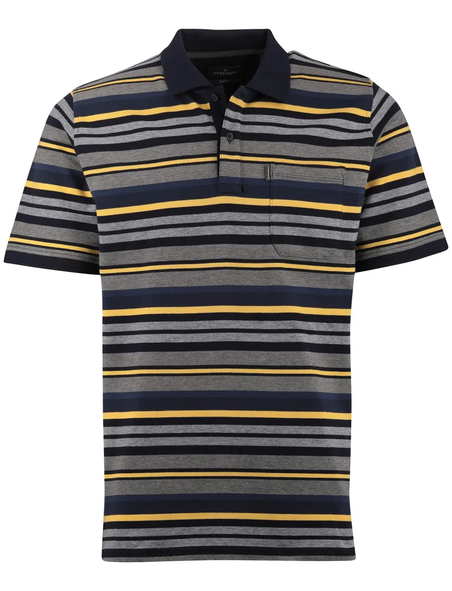 Grijs poloshirt Casa Moda met gele strepen 2 knoops