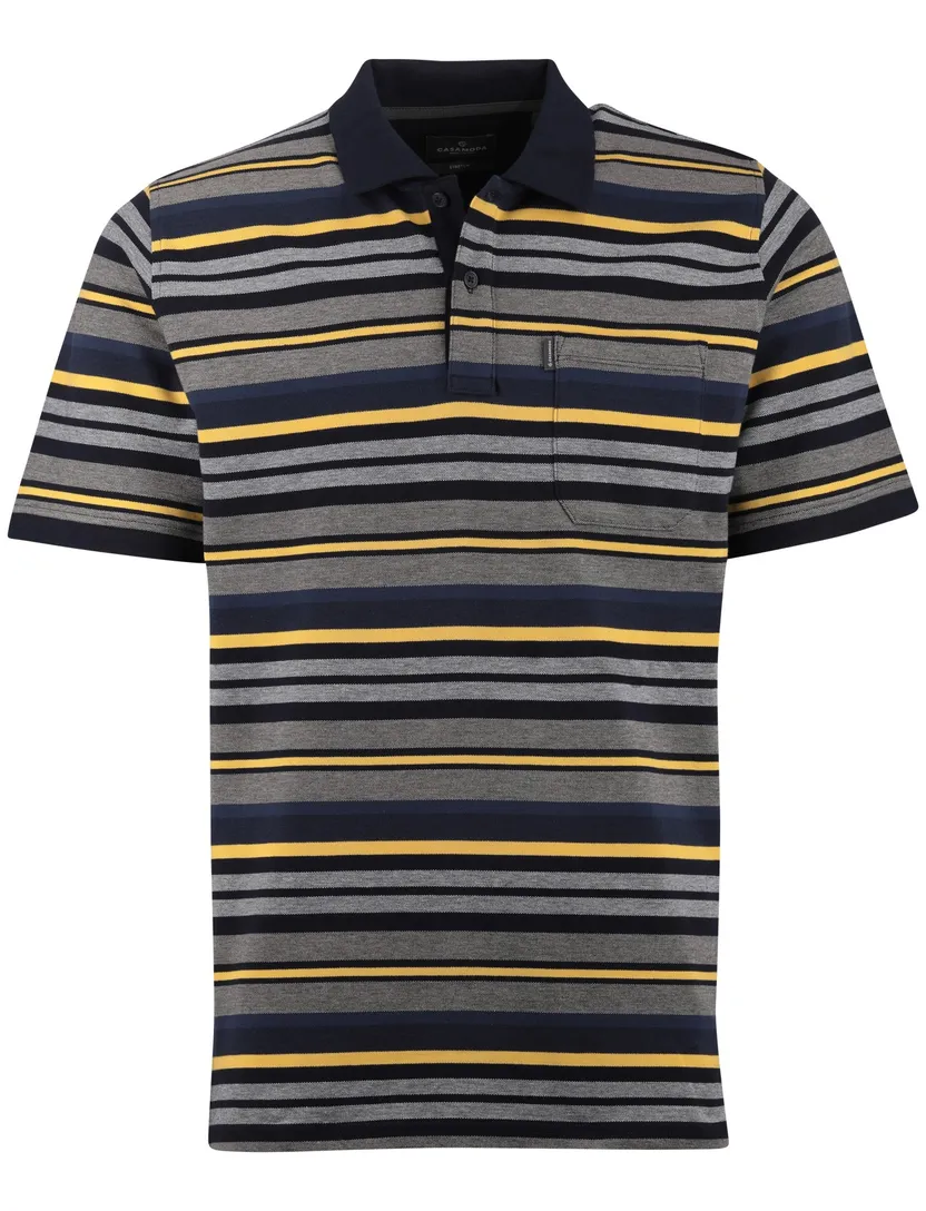 Poloshirt Casa Moda grijs gele strepen 2 knoops