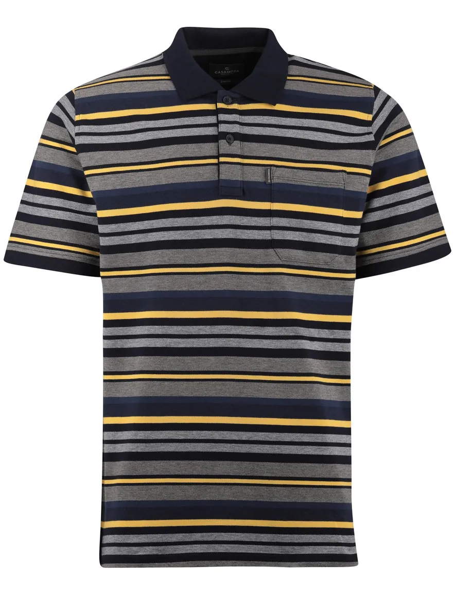 Grijs poloshirt Casa Moda met gele strepen 2 knoops