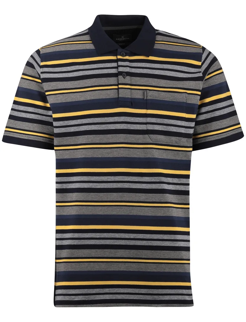 Poloshirt Casa Moda grijs gele strepen 2 knoops