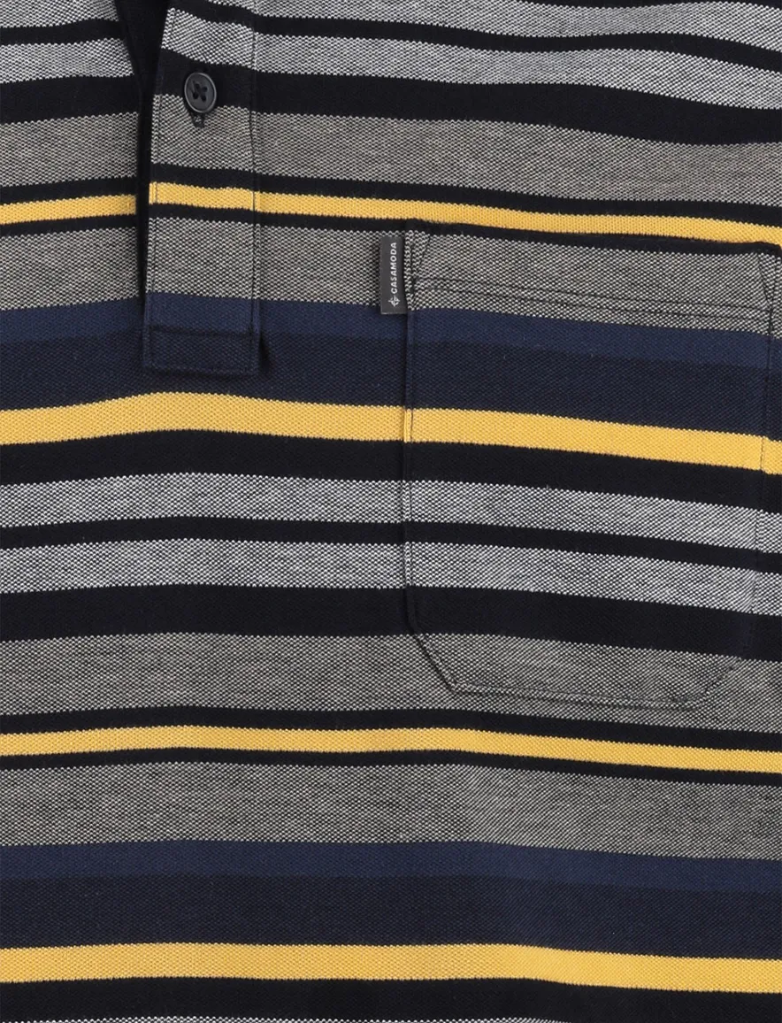Grijs poloshirt Casa Moda met gele strepen 2 knoops