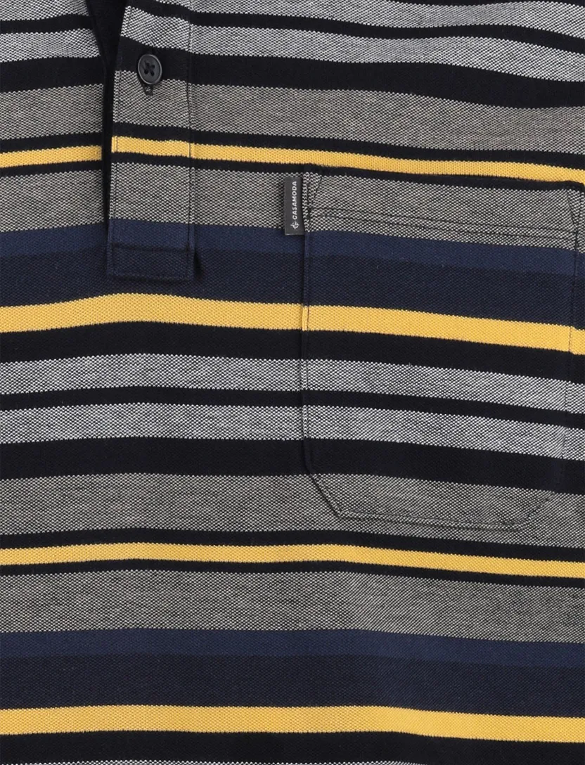 Poloshirt Casa Moda grijs gele strepen 2 knoops