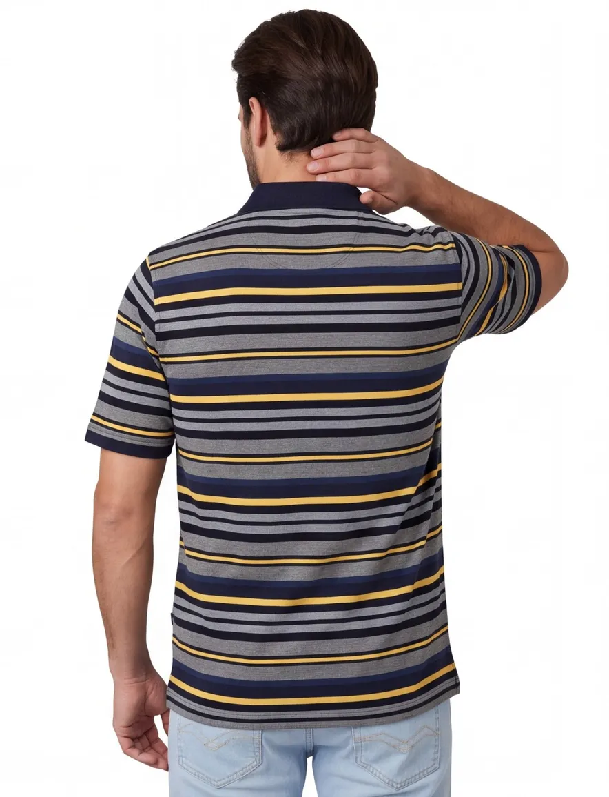 Grijs poloshirt Casa Moda met gele strepen 2 knoops
