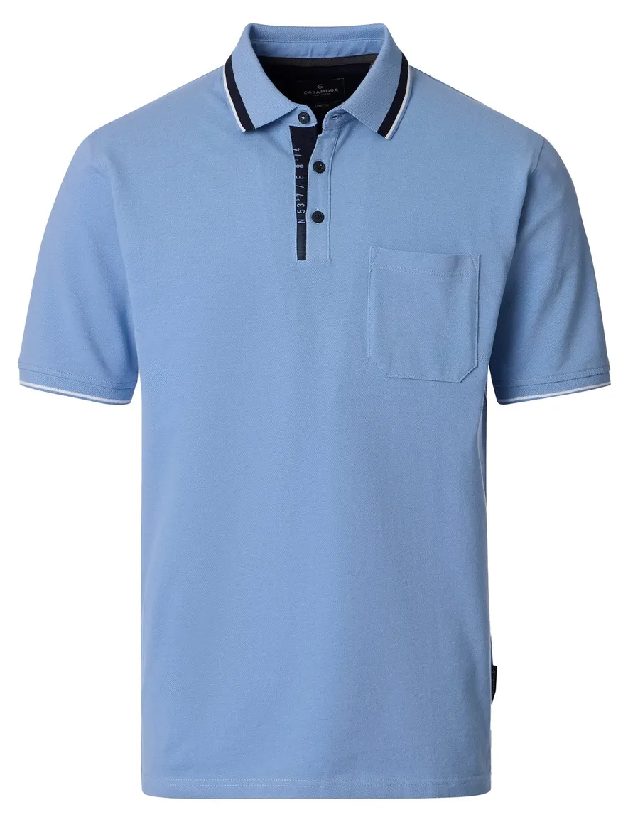 polo blauw Casa Moda korte mouw 3-knoops met borstzak