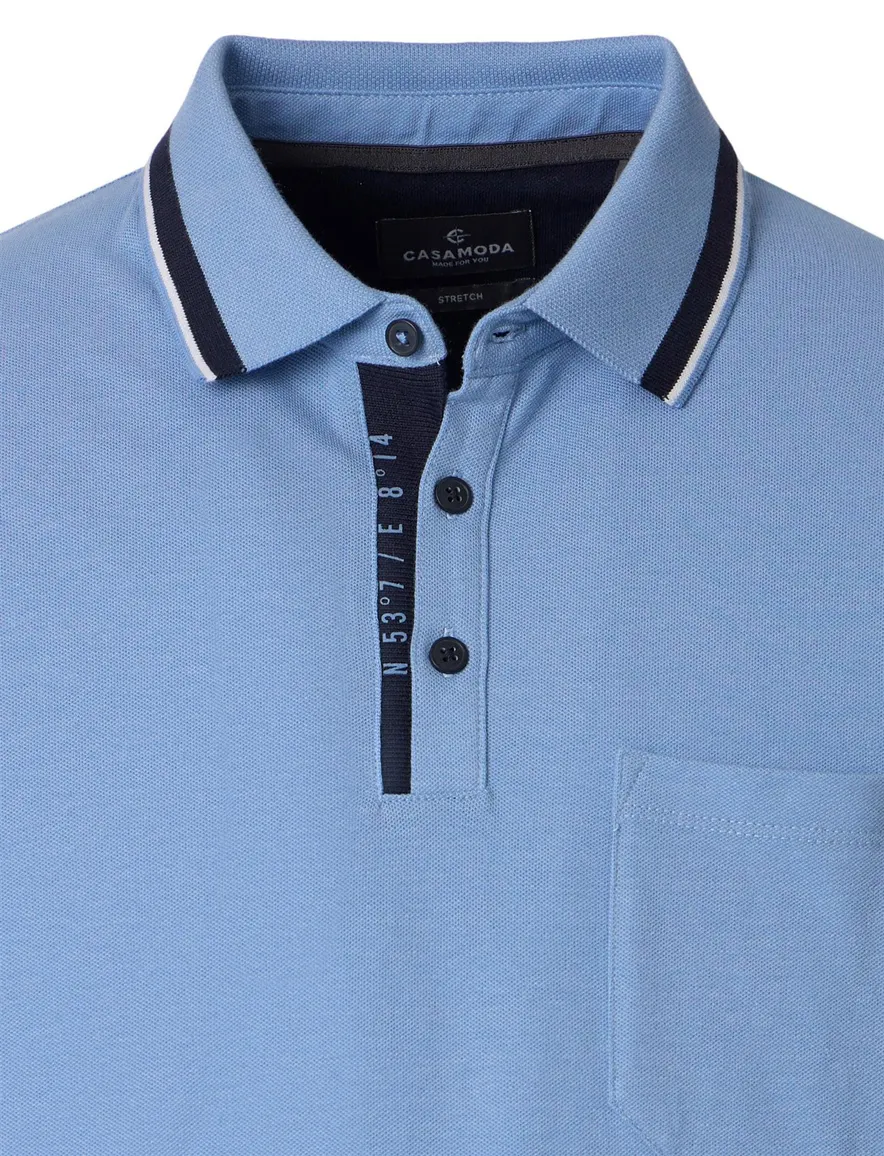 polo blauw Casa Moda korte mouw 3-knoops met borstzak