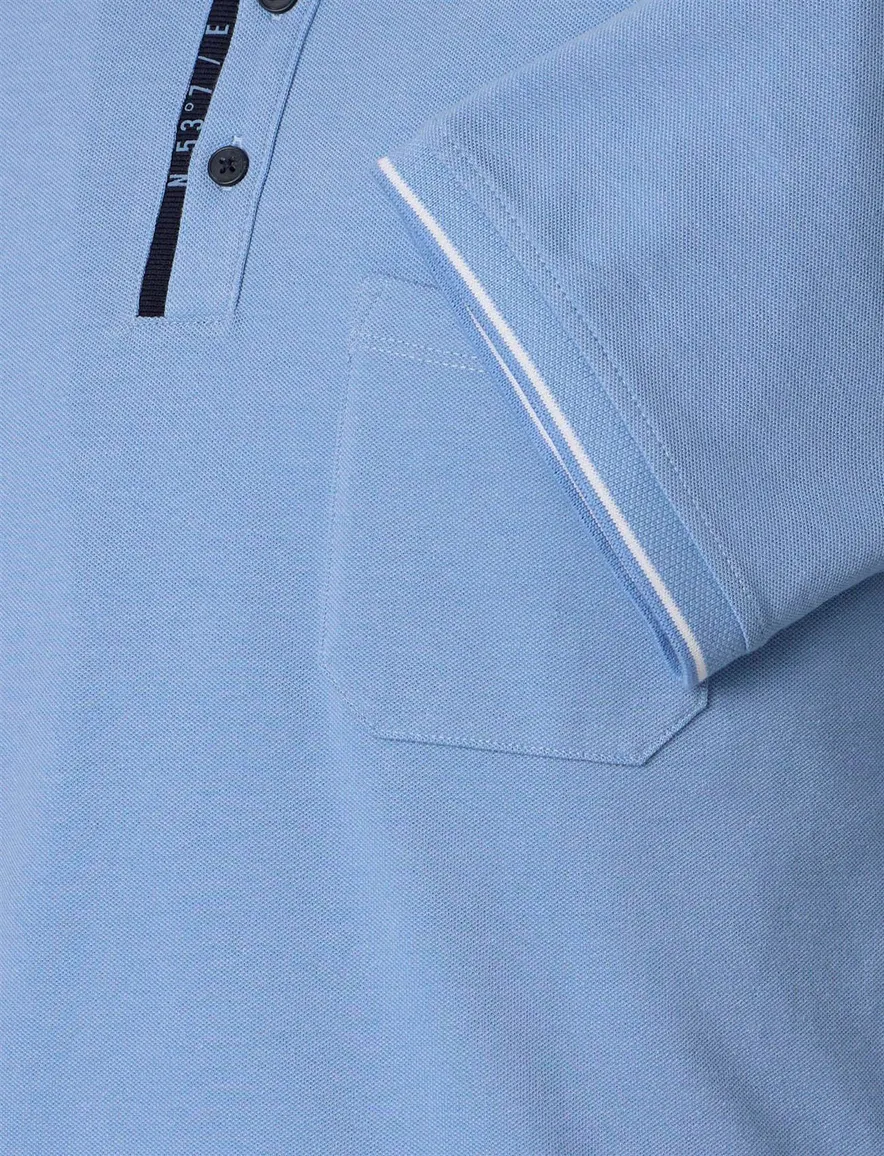 polo blauw Casa Moda korte mouw 3-knoops met borstzak